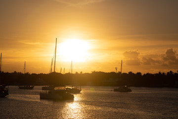 Fototapeta na wymiar Sunset at the port with boats at Nadi Fiji