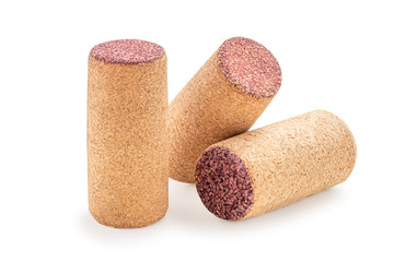 Wine cork isolated on white background macro. Cork stopper collection