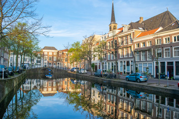 Typical dutch canal view on a early morning.