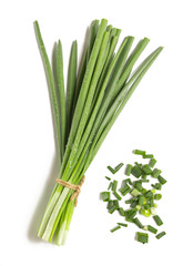bunch of fresh chives isolated on white background