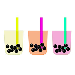 Bubble tea cups drawing set. Boba tea drinks illustration