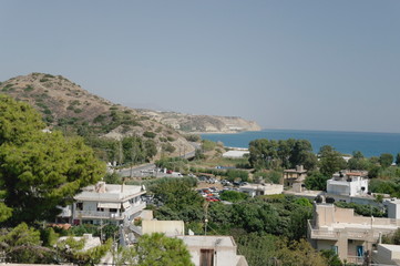 Fototapeta na wymiar View from the top of the village of Myrtos, Greece, Crete, Libyan sea