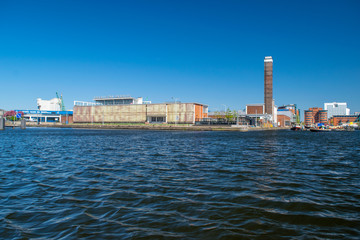 The view from the canal of the Caballero factory in The Hague. 