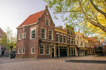 Empty typical dutch streets of Delft during COVID-19.
