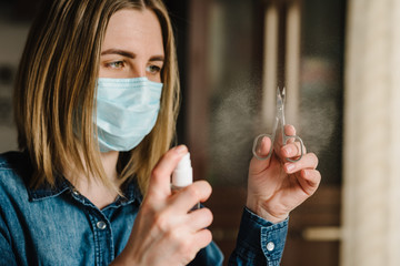 Use sanitizer for scissors nail clipping. Preventive measures against COVID-19 infection....