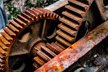 a view of large rusty gears
