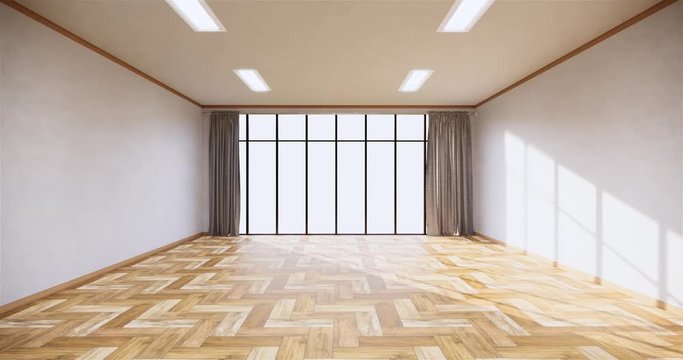 Empty room white on wooden floor interior design.3D rendering