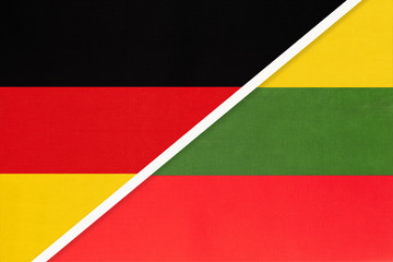 Federal Republic of Germany vs Lithuania, symbol of two national flags. Relationship between european countries.