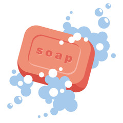Soap and bubbles on white background. Vector illustration in flat cartoon style.