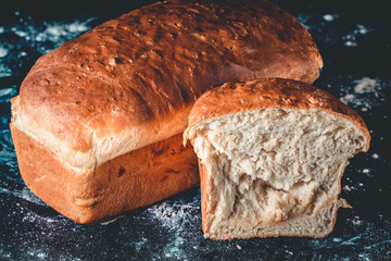 Open homemade sliced bread to see how it is made inside.