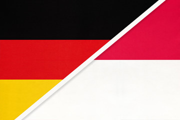 Federal Republic of Germany vs Monaco, symbol of two national flags. Relationship between european countries.