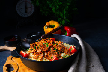 rustic bulgur pans with gratinated gyros and yoghurt