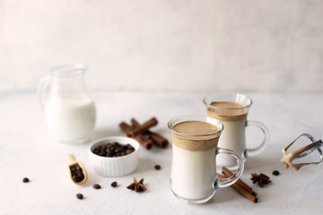 Fototapeta na wymiar Iced Dalgona Coffee, a trendy fluffy creamy whipped coffee