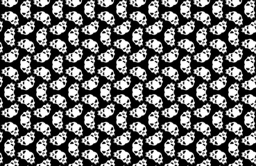 Seamless pattern with skulls. Ornamental black and white background. Vector monochrome illustration. Endless texture.