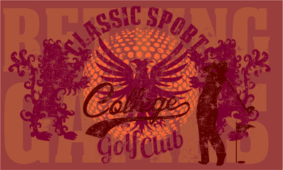 college athletic golf sports printing and embroidery graphic design vector art
