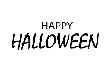 Happy Halloween text. Black scary cartoon design isolated on white background. Horror silhouette for banner, holiday card. Symbol of autumn october celebration Halloween party. Vector illustration