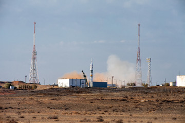 Baikonur, Russia - 10.23.12: manned rocket launch baikonur