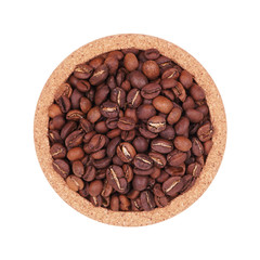 Coffee beans isolated on a white background. Top view. Medium, high and light degree of roasting grains.