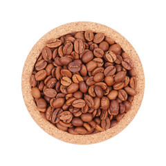 Coffee beans isolated on a white background. Top view. Medium, high and light degree of roasting grains.