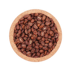 Coffee beans isolated on a white background. Top view. Medium, high and light degree of roasting grains.