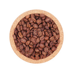 Coffee beans isolated on a white background. Top view. Medium, high and light degree of roasting grains.