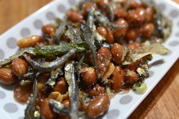 Close-Up Of Fried Fishs & Peanuts, Taiwan Distinctive Food, Taiwanese Food.