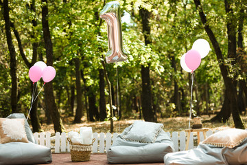 Beautiful decoration for first anniversary background .