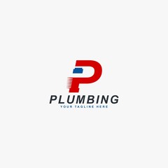 Plumbing repair logo design vector. Letter P monogram pipe illustration design. Industry vector icon.