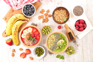 smoothie bowl with cereal and fruits