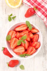 bowl of fresh strawberry anf mint