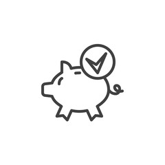 Piggy bank and check mark line icon. linear style sign for mobile concept and web design. Investment approval outline vector icon. Symbol, logo illustration. Vector graphics