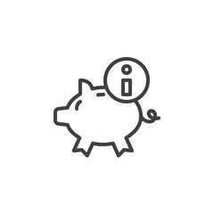 Piggy bank and info sign line icon. linear style sign for mobile concept and web design. Savings account information outline vector icon. Symbol, logo illustration. Vector graphics