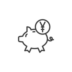 Piggy bank and Yen coin line icon. linear style sign for mobile concept and web design. Yuan money savings outline vector icon. Symbol, logo illustration. Vector graphics