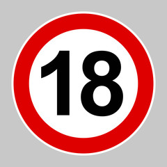 Prohibition sign plus eighteen years old icon - Vector high quality flat style pictogram illustration isolated on white background