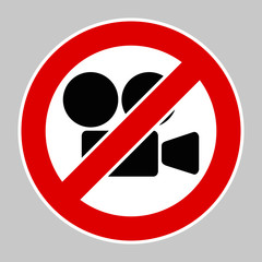 Prohibition sign no video recording allowed - Vector high quality flat style pictogram illustration isolated on white background