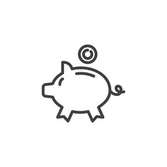 Piggy bank and coin line icon. linear style sign for mobile concept and web design. Money Savings outline vector icon. Symbol, logo illustration. Vector graphics