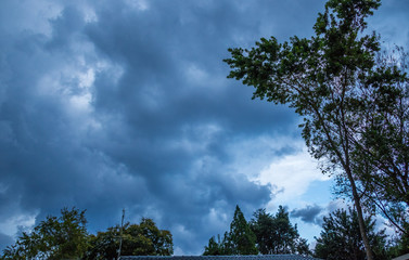 Heavy and dark thunderstorm clouds gather over a residential suburb in the Highveld region of South Africa
