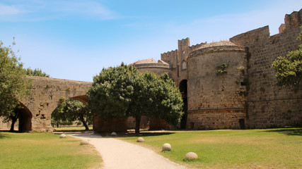 Gate D`Amboise and the bastions with the bridge, fortifications of Rhodes, Rhodes Fortress, Old...