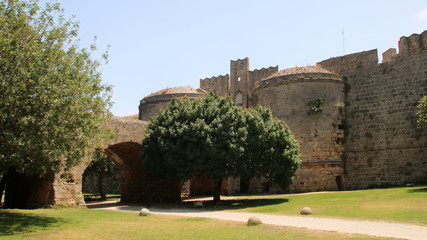 Gate D`Amboise and the bastions with the bridge, fortifications of Rhodes, Rhodes Fortress, Old...
