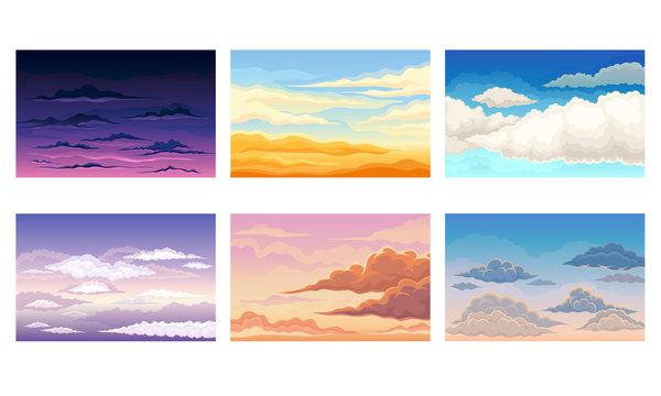 Sky View with Clouds Scudding Across It and Staying Still Vector Scene Set