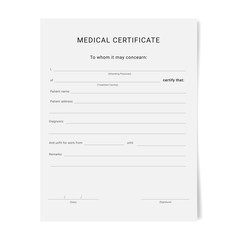 Medical certificate form. Sick leave pad template