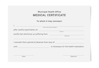 Medical certificate template. Blank form of a health examination results.