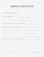 Medical certificate form. Sick leave pad template