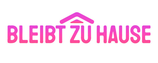 Stay at home vector lettering. Text under the house roof. Pink - purple colour.
