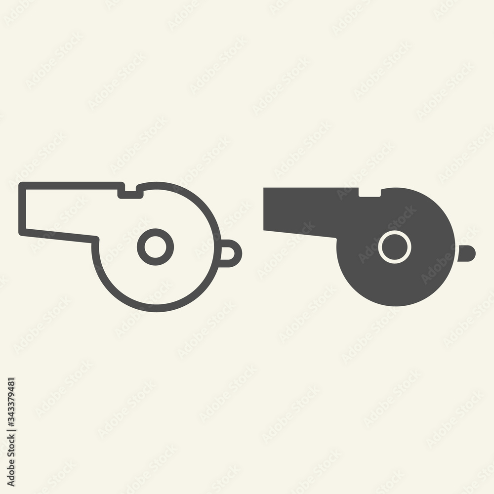 Poster whistle line and solid icon. sports whistle outline style pictogram on beige background. blowing for