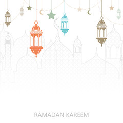Ramadan Kareem greeting card with Islam arabic ornaments. Vector illustration