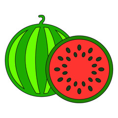 isolated illustration of a watermelon in colour in vector