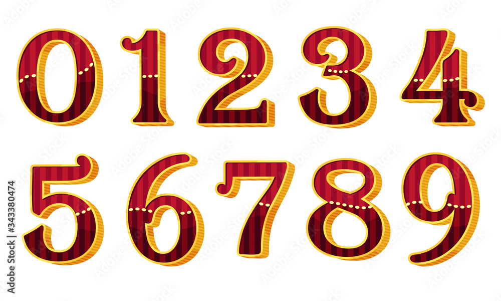 Aufkleber red striped numerals with dots isolated on white background vector set