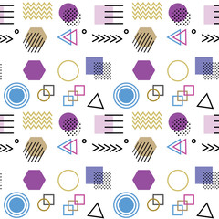 Memphis style with geometric pattern, vector illustration with geometric figures. Trendy seamless pattern