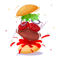 Burger - fast food concept, Hand Drawn Sketch Vector illustration.